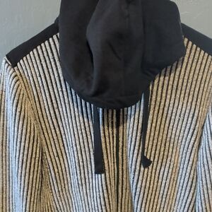 Fried Denim Striped Black and Gray Hoodie Sweatshirt